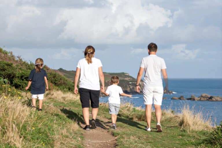 family walking the coastal path