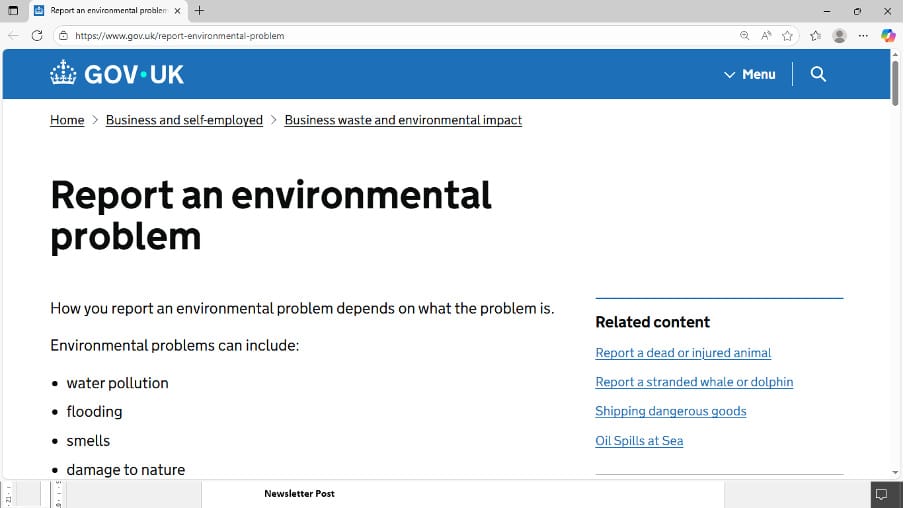 Report an environmental problem on GOV.UK